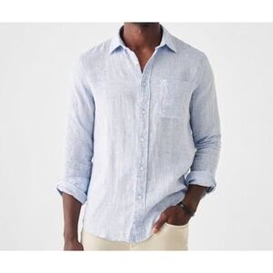 NWOT Faherty Classic Long Sleeve Laguna Linen Shirt Light Blue Melange XL